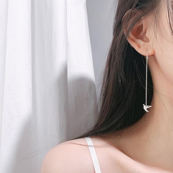 *NEW Sterling Silver Diamond Paper Crane Earrings - Picture 7 of 9